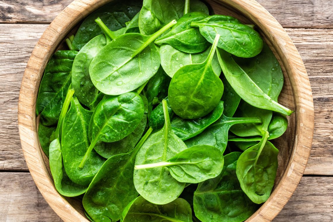 Spinach is a nutritious green food that is high in folate, iron, and vitami...